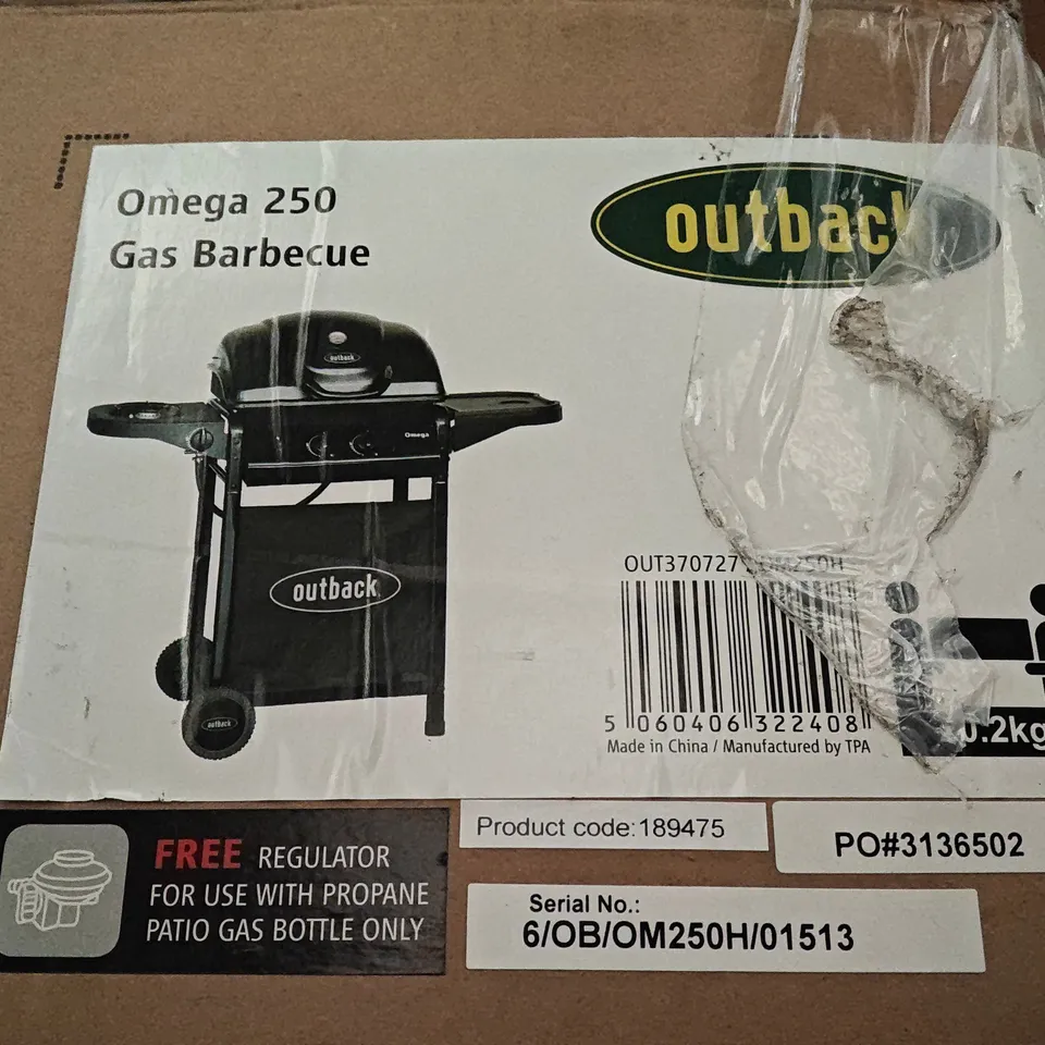 BOXED OUTBACK OMEGA 250 GAS BARBECUE - 1 BOX