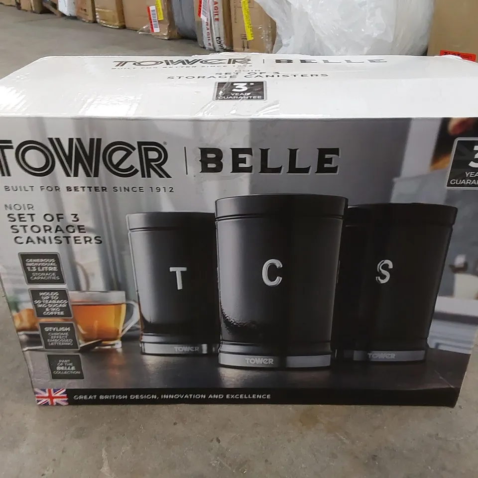 BOXED TOWER 3 PIECE TEA, COFFEE, SUGAR STORAGE CANNISTER SET (1 BOX)