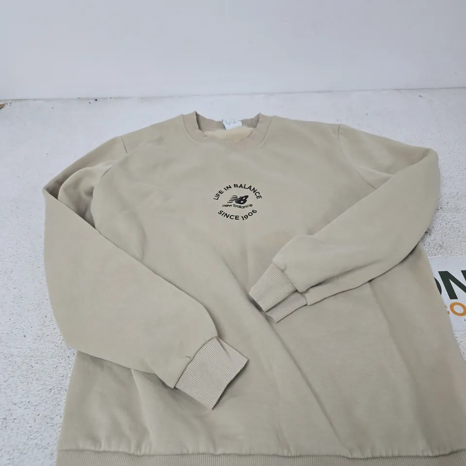NEW BALANCE BEIGE SWEATSHIRT – LIFE IN BALANCE LOGO UK SIZE S 