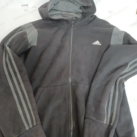 ADIDAS BLACK & GREY ZIP UP HOODED JACKET - SIZE UNSPECIFIED