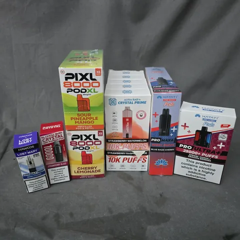APPROXIMATELY 15 ASSORTED E-CIGARETTE PRODUCTS TO INCLUDE BRANDS SUCH AS PIXL, CRYSTAL PRIME, HAYATI, ETC - COLLECTION ONLY