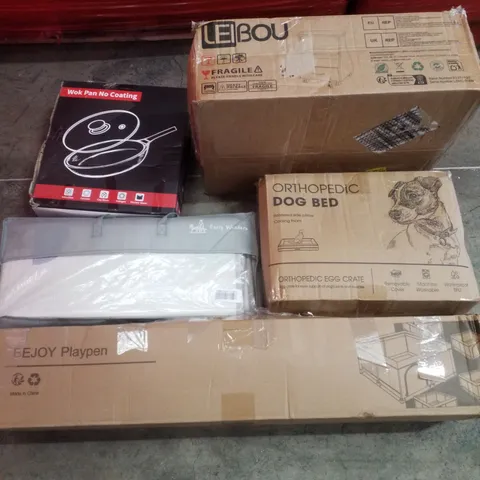 PALLET CONTAINING ASSORTED PRODUCTS INCLUDING WOK PAN, PLAYPEN, DOG BED PLAYMAT & PEDICURE FOOT REST