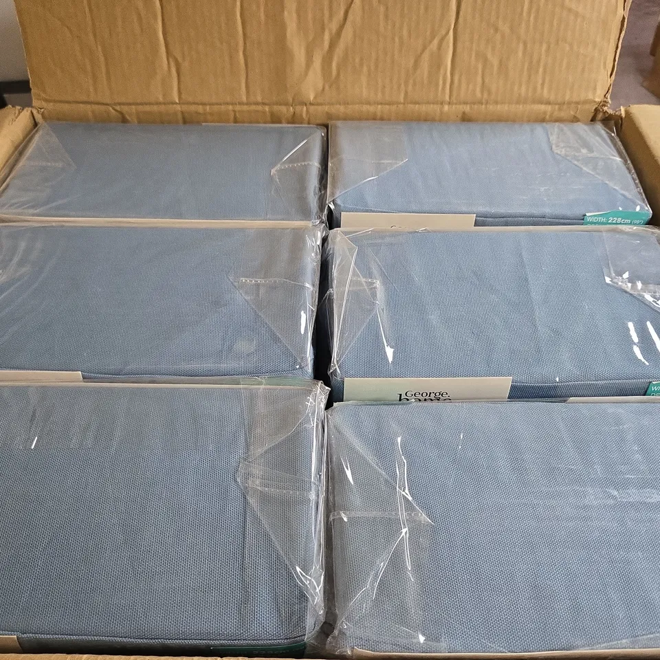 BOX OF APPROXIMATELY 6 X EYELET PLAIN CURTAINS IN BLUE  