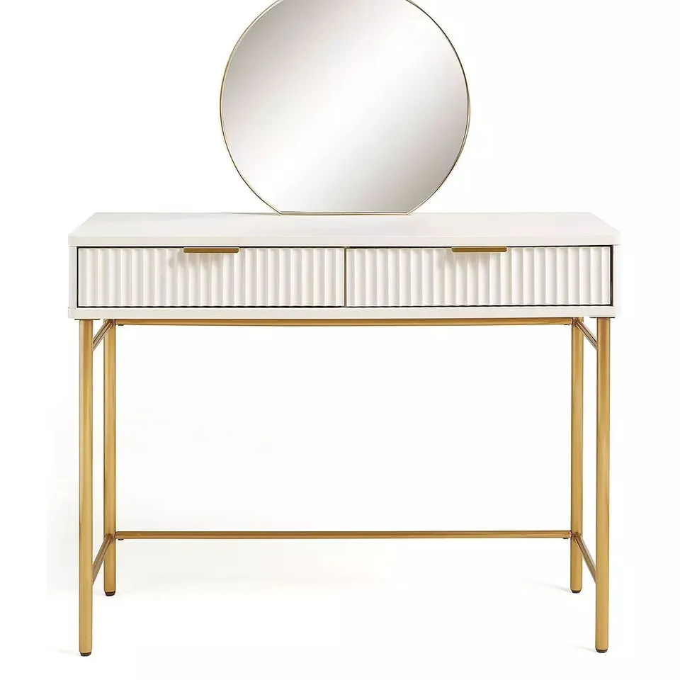 BOXED CORA DRESSING TABLE AND MIRROR SET - IVORY/BRASS - COLLECTION ONLY