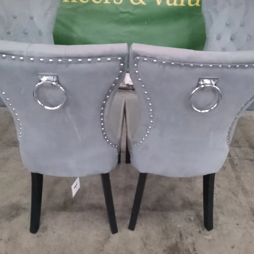 SET OF 4 NEW KENSINGTON GREY VELVET BUTTON BACK DINING CHAIRS (BLACK LEG)