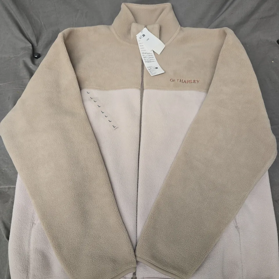 UNIQLO FLEECE FULL-ZIP JACKET IN BEIGE - LARGE