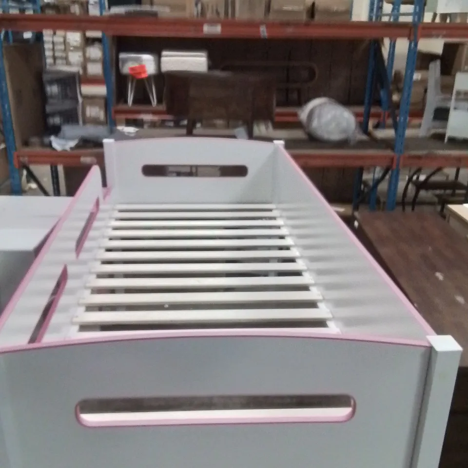 SINGLE BED FRAME WITH STAIRS WHITE AND PINK 