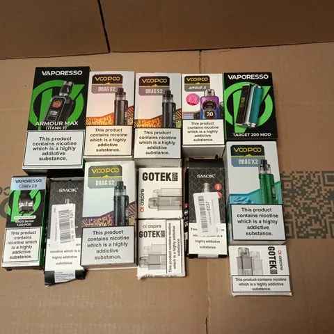 LOT OF APPROXIMATELY 30 ASSORTED VAPING ITEMS TO INCLUDE VAPORESSO, VOOPOO AND SMOK
