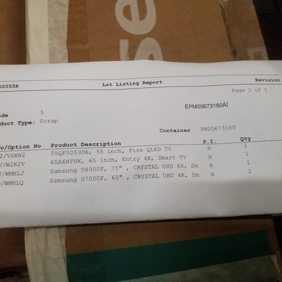 PALLET CONTAINING 5 ASSORTED DAMAGED TVS