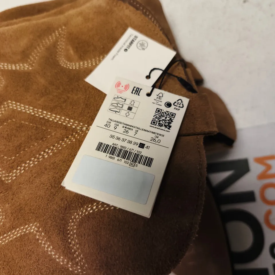 STRADIVARIUS UK 7 BROWN SUEDE ANKLE BOOTS WITH DECORATIVE EMBROIDERY 