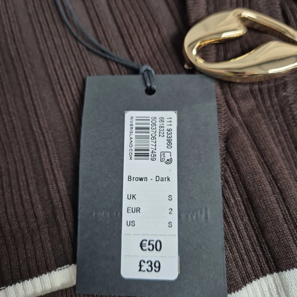 RIVER ISLAND BROWN-DARK STRIPED KNIT MAXI DRESS, UK S
