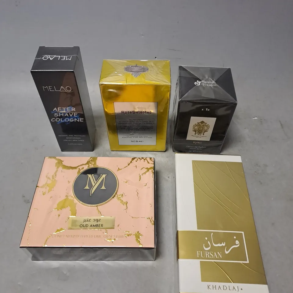 APPROXIMATELY 5 ASSORTED SEALED FRAGRANCES TO INCLUDE - KHADLAJ FURSAN - TERESSA TRESONI KJIRKA - OUD AMBER OIL - ETC