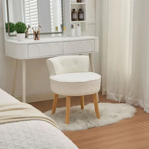 BOXED LIVING AND HOME TEDDY FABRIC VANITY STOOL WITH BUTTON-TUFTED HIGH BACKREST
