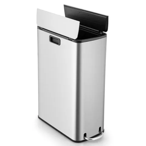 BOXED COSTWAY 12 GAL STAINLESS STEEL TRASH CAN WITH SOFT-CLOSING WING LIDS - SILVER