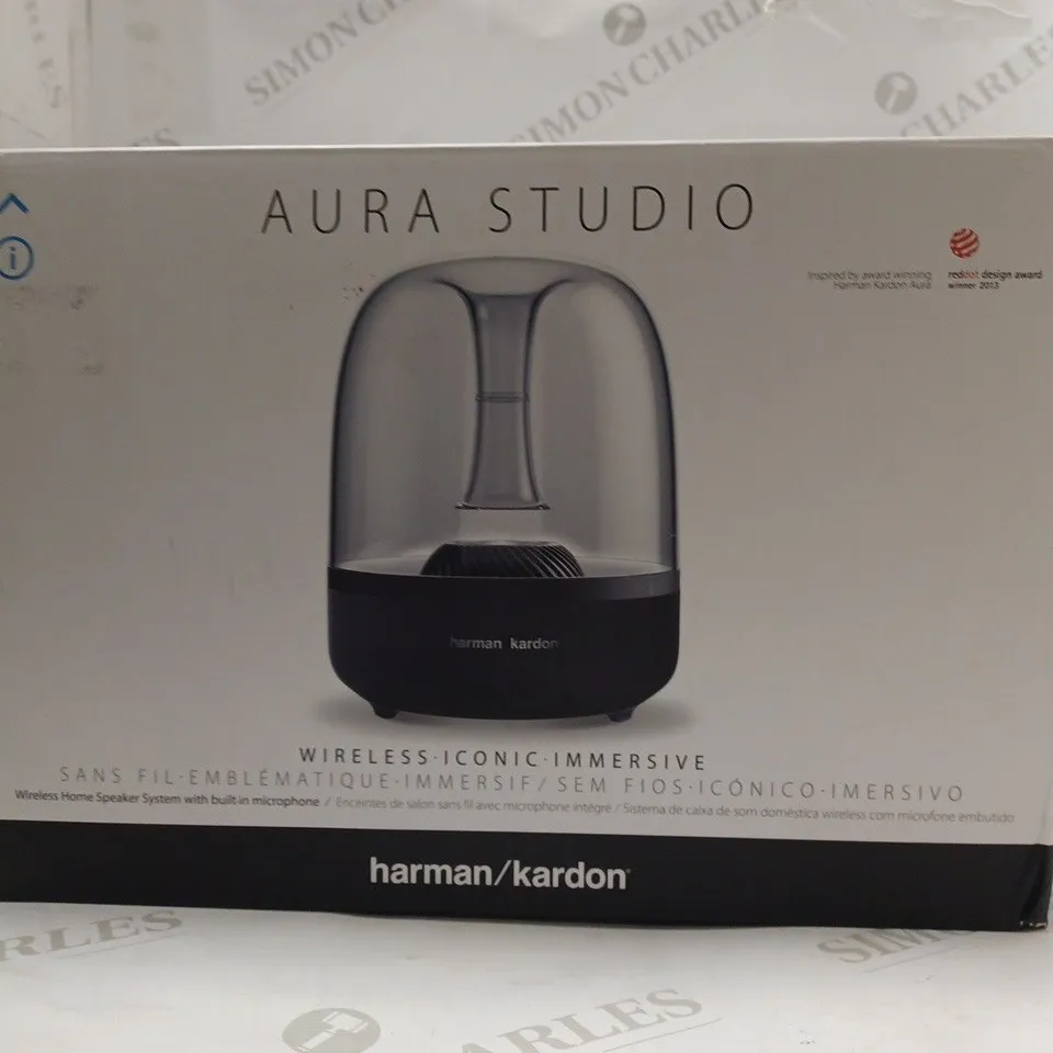 BOXED HARMAN KARDON AURA STUDIO WIRELESS HOME SPEAKER SYSTEM WITH BUILT IN MICROPHONE