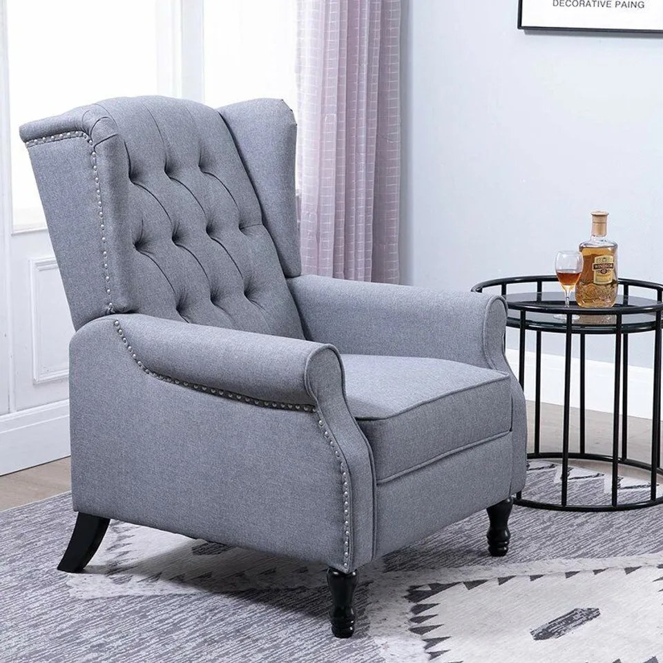 BOXED KARLSTAD UPHOLSTERED MANUAL GLIDER RECLINER 