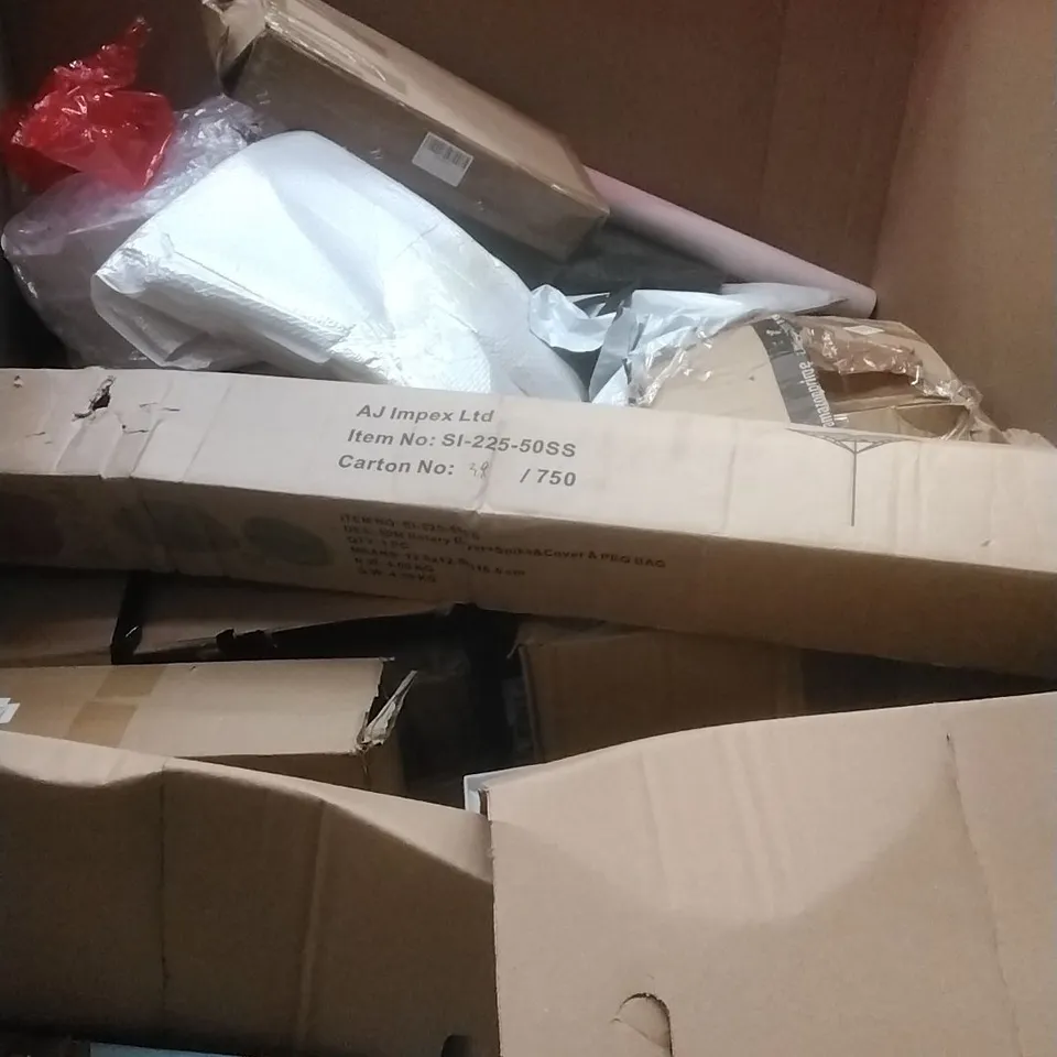 PALLET OF ASSORTED HOUSEHOLD GOODS AND PRODUCTS TO INCLUDE; KIDS TOYS, CERAMIC HOB, BASKETBALL STAND, BOXED FURNITURE ETC