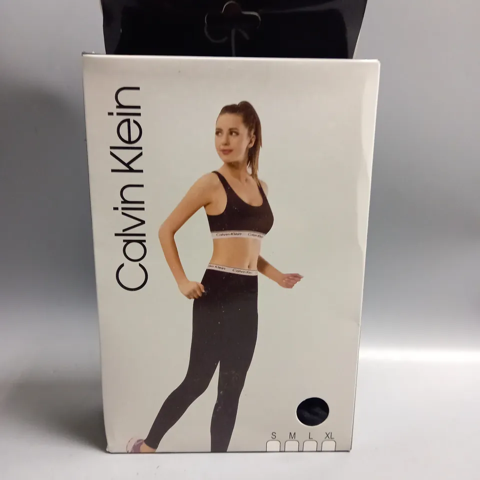BOXED CALVIN KLEIN LADIES LEGGINGS AND CROP TOP SET BLACK EXTRA LARGE