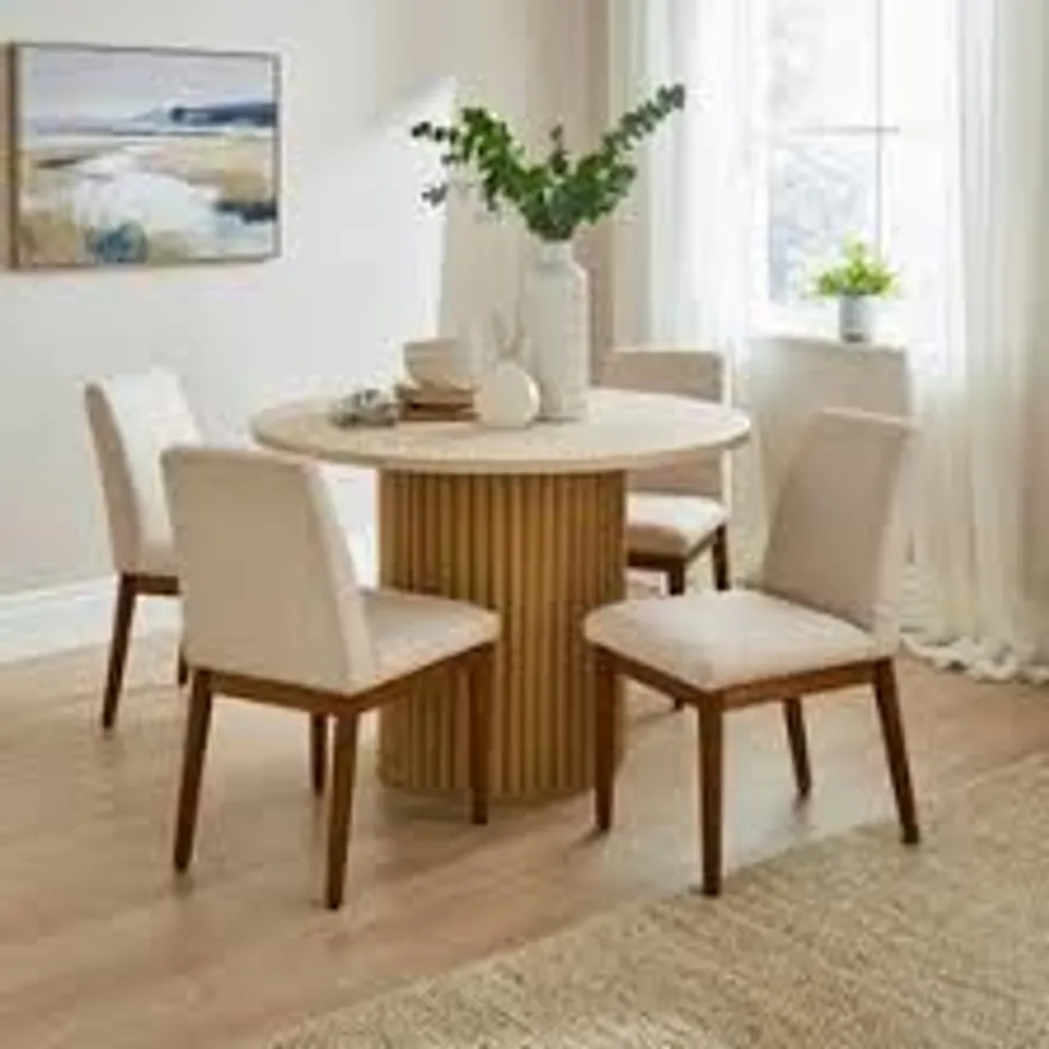BOXED LUCIN ROUND DINING TABLE FAUX TRAVERTINE - MODERN OAK (1 BOX)