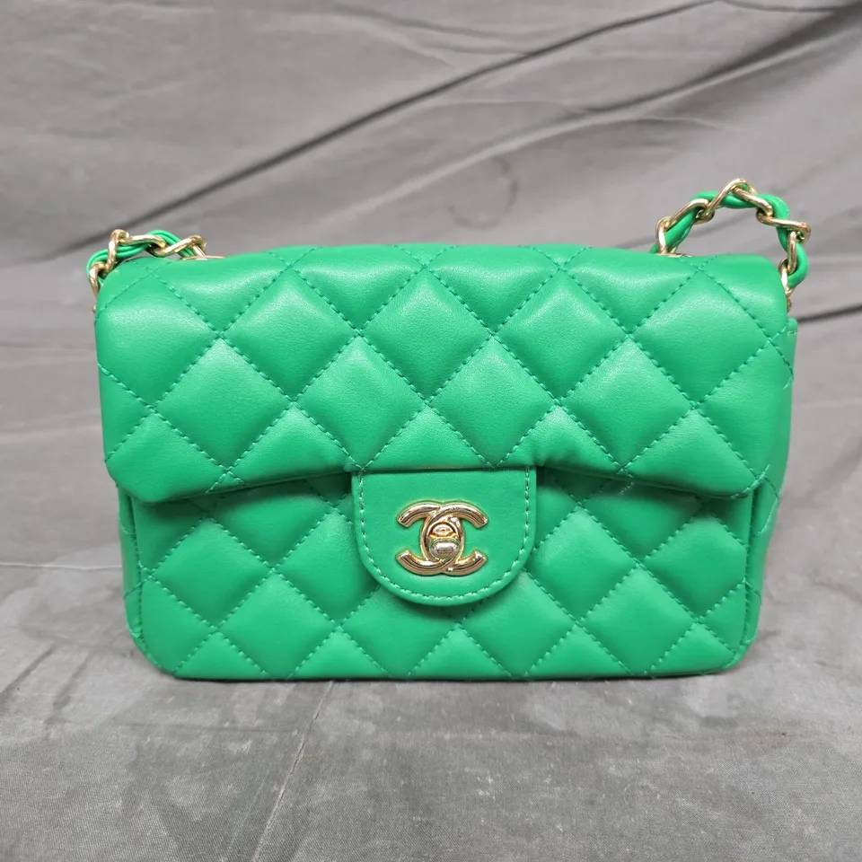 CHANEL GREEN QUILTED LEATHER CLASSIC FLAP SHOULDER BAG