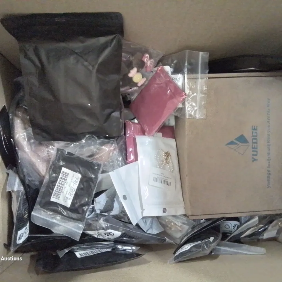 BOX CONTAINING LARGE AMOUNT OF FASHION ITEMS, CLOTHING, SILVER PLATE/STERLING SILVER DRESS UP/COSTUME JEWELLERY ETC.