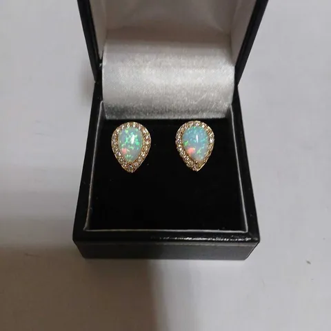 DIAMONIQUE 0.4CT TW OPAL PEAR CUT STUD EARRINGS STERLING SILVER 