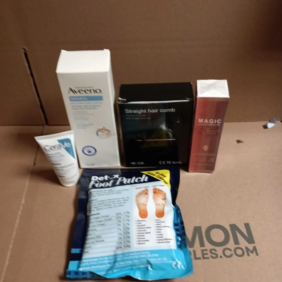 APPROXIMATEY 20 ASSORTED HEALTH AND BEAUTY PRODUCTS TO INCLUDE - AVEENO DAILY EMOLLIENT CREAM - DETOX FOOT PATCHES AND MAGIC LUXURY BODY OIL