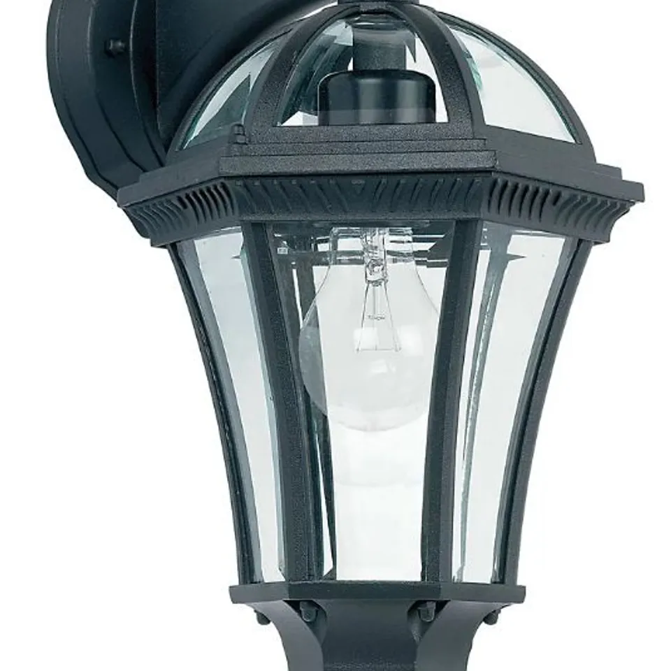 BOXED LUMINOSA DRAYTON 1 LIGHT OUTDOOR WALL LANTERN CLEAR GLASS, BLACK PAINT IP44, E27