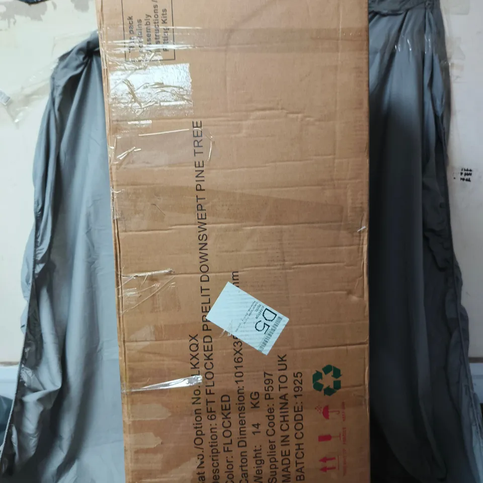 BOXED 6FT FLOCKED PRELIT DOWNSWEPT PINE TREE - COLLECTION ONLY RRP £199.99