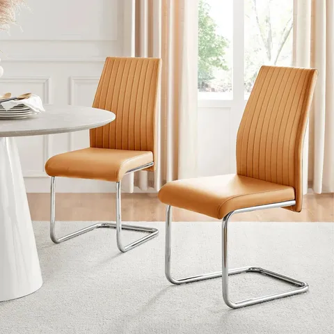 BOXED 2× LORENZO MUSTARD YELLOW FAUX LEATHER DINING CHAIRS