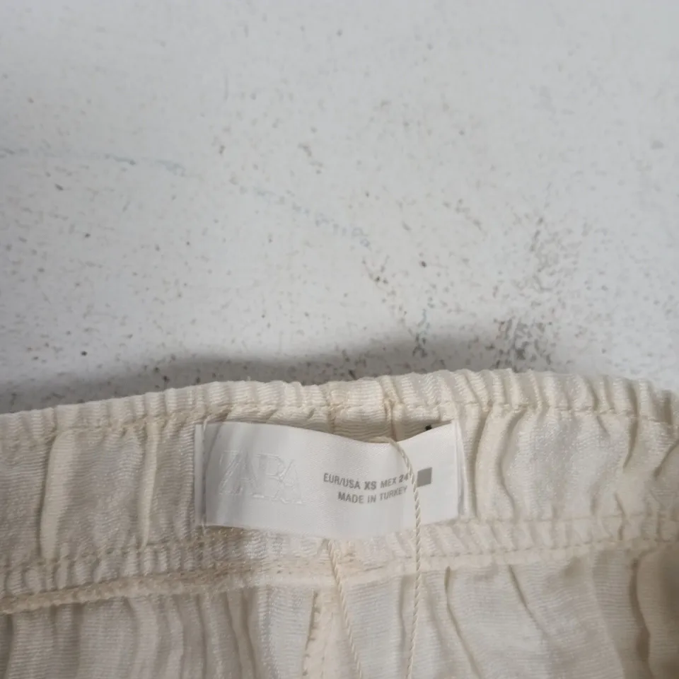 ZARA WOMEN'S CREAM LIGHTWEIGHT TROUSERS – ELASTICATED DRAWSTRING WAIST, BEAD DETAIL (XS, EUR/USA)