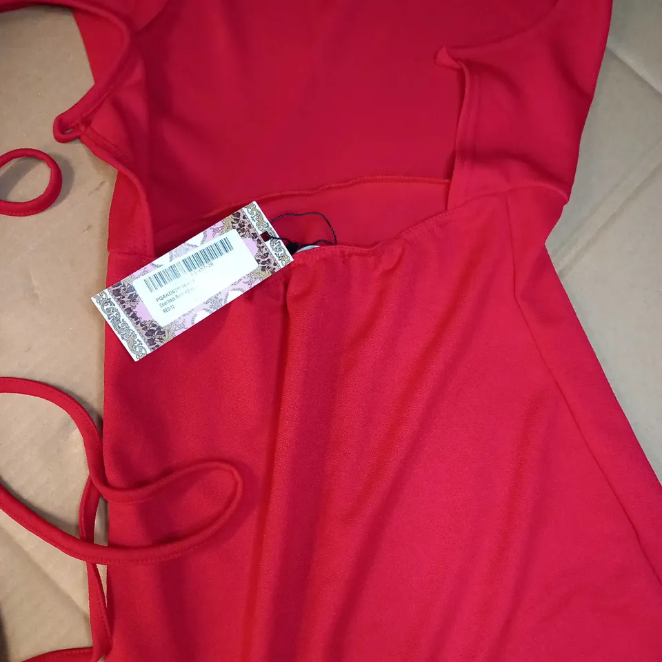 BOOHOO RED RUCHED COWL NECK DRESS - SIZE 12