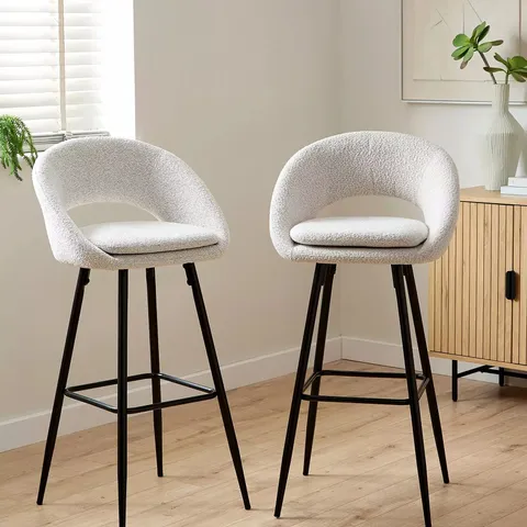 AURELIA BOUCLE PAIR OF BAR STOOLS WITH BLACK LEGS - FSC® CERTIFIED