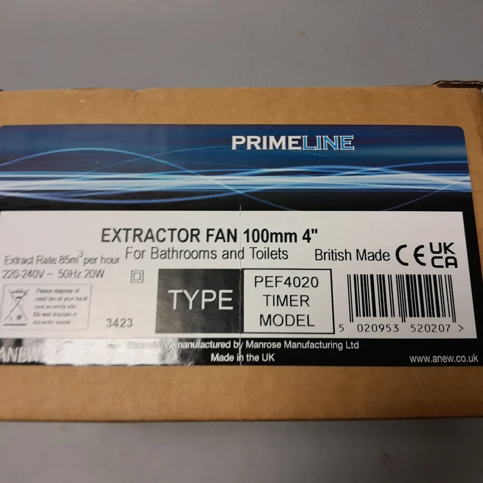 BOXED PRIMELINE EXTRACTOR FAN 100MM 4"