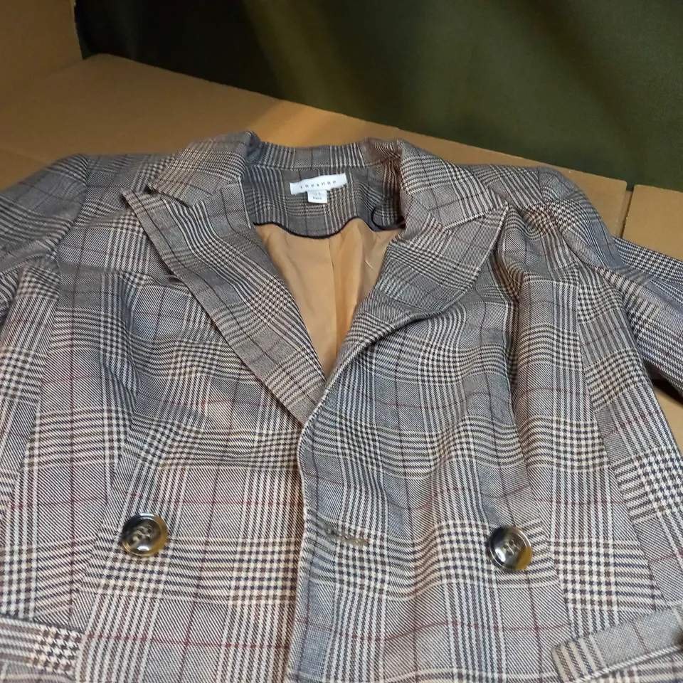 TOPSHOP BROWN CHECK OVERSIZED BLAZER - SIZE 8