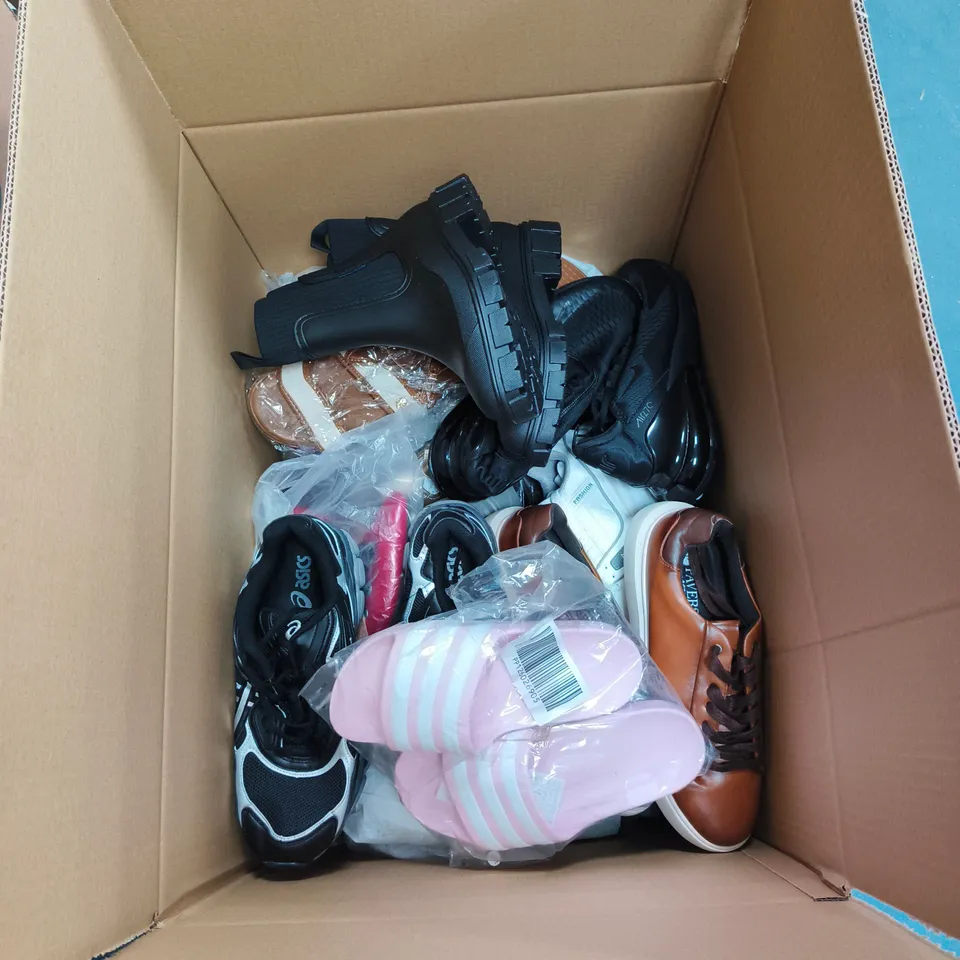 BOX OF APPROXIMATELY 15 ASSORTED FOOTWEAR ITEMS OF VARIOUS STYLES, SIZES AND COLOURS
