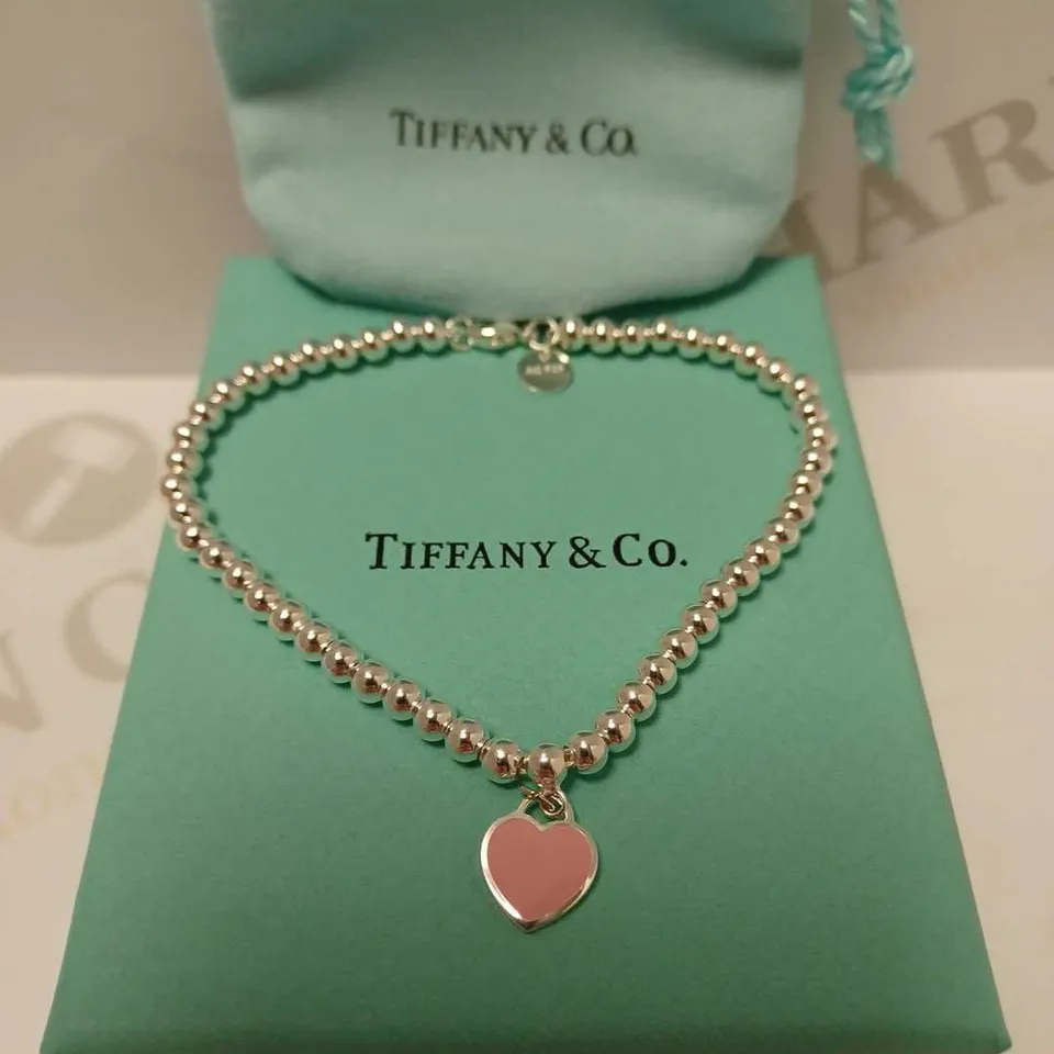 TIFFANY & CO. HEART DETAIL SILVER BEADED BRACELET 