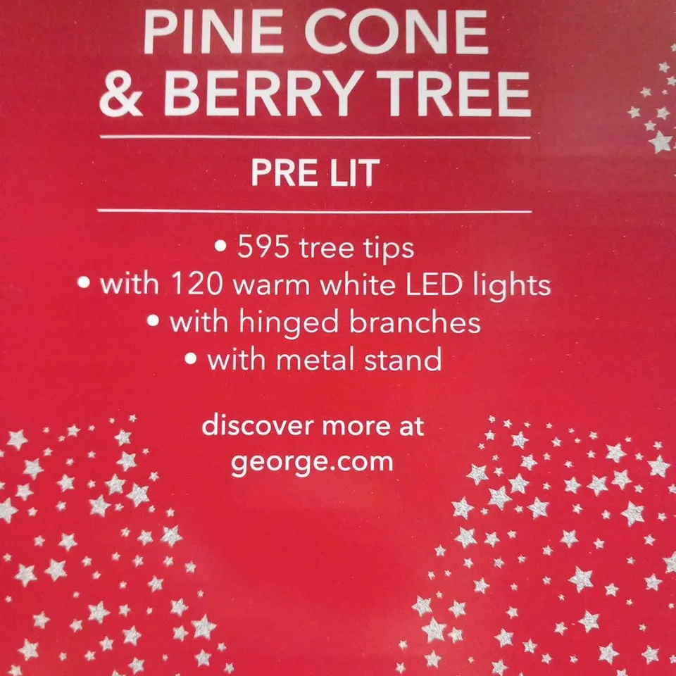 BRAND NEW BOXED 6FT PINE CONE AND BERRY TREE PRE-LIT