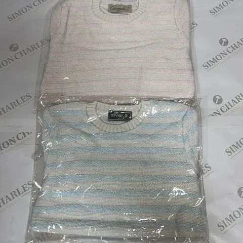 APPROXIMATELY 50 BAGGED AS NEW STRIPED ROUND NECK SWEATSHIRTS IN VARIOUS COLOURS AND SIZES  