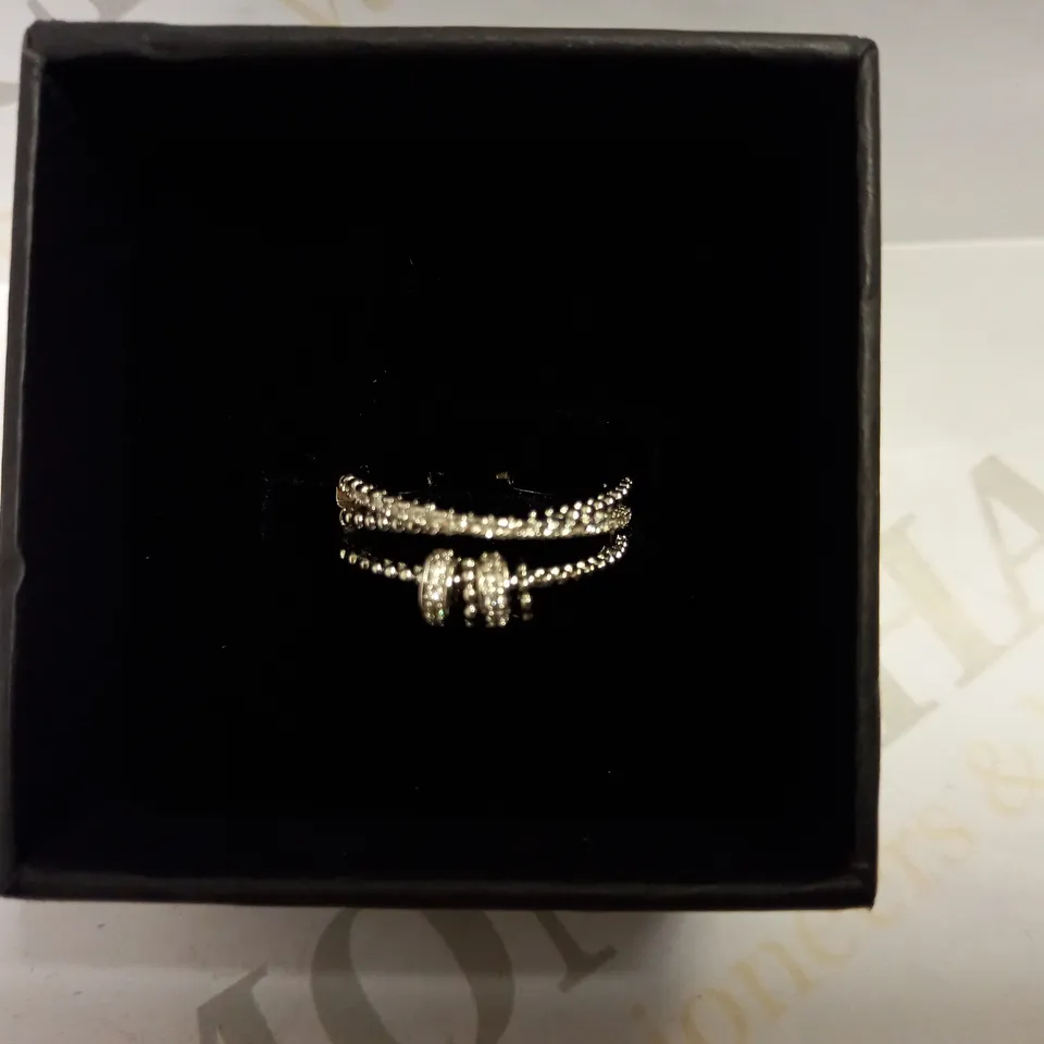 SILVER EFFECT DOUBLE BAND RING WITH STONES