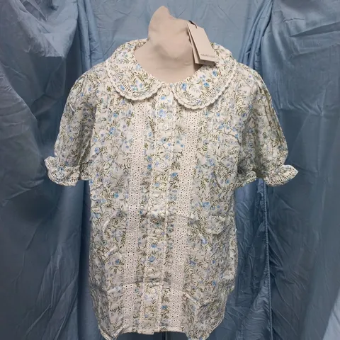 NOBODYS CHILD THIMBOLINA TRIM DETAIL PETER PAN BLOUSE - UK 12