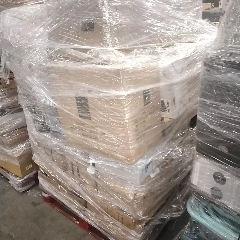 PALLET OF ASSORTED HOUSEHOLD GOODS AND PRODUCTS TO INCLUDE; FANS, AIR FRYERS, DOG CAGE, COOLERS ETC