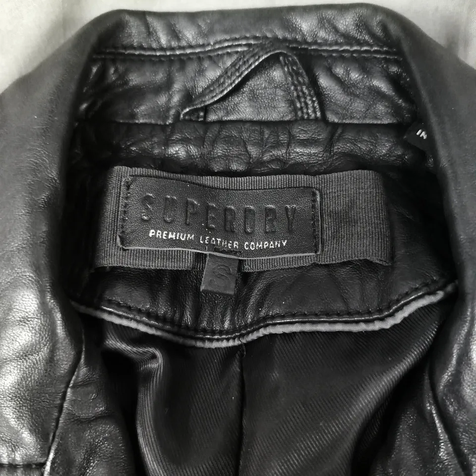 SUPERDRY PREMIUM LEATHER JACKET – BLACK, MEN'S BIKER STYLE, SIZE S