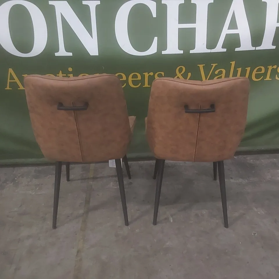 SET OF 2 DESIGNER FABRIC UPHOLSTERED LEATHER-LOOK DINING CHAIRS