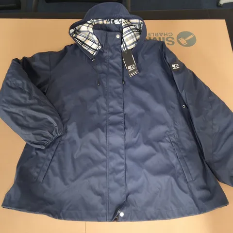 GAMMON NAVY ZIP THROUGH HOODED COAT - L