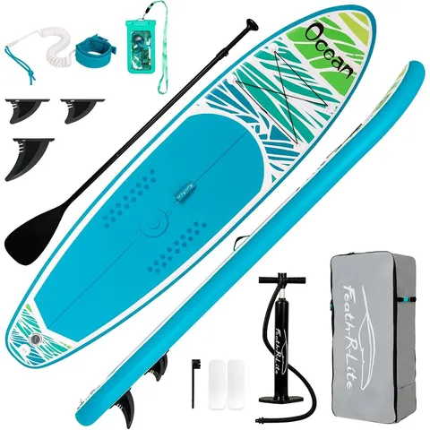 BOXED FEATH-R-LITE INFLATABLE STAND UP PADDLE BOARD ACCESSORIES MAY BE MISSING