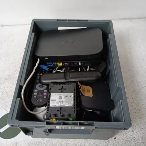 APPROXIMATELY 10 ASSORTED HOUSEHOLD ITEMS INCLUDING SKY ROUTER, REMOTES ETC.