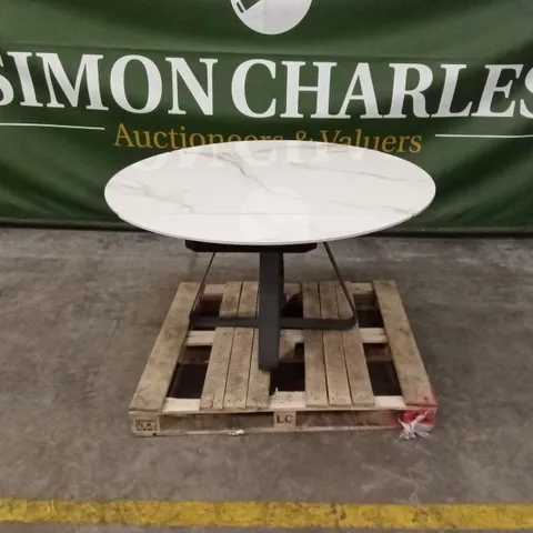 QUALITY DESIGNER ROUND EXTENDABLE DINING TABLE WITH WHITE MARBLE EFFECT TOP