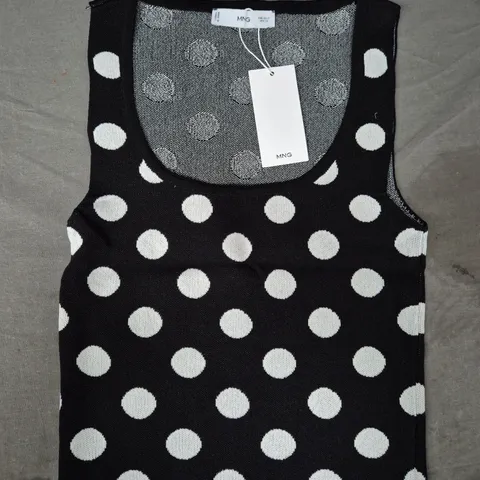 MNG POLKA-DOT VEST TOP IN BLACK/WHITE SIZE UK SMALL