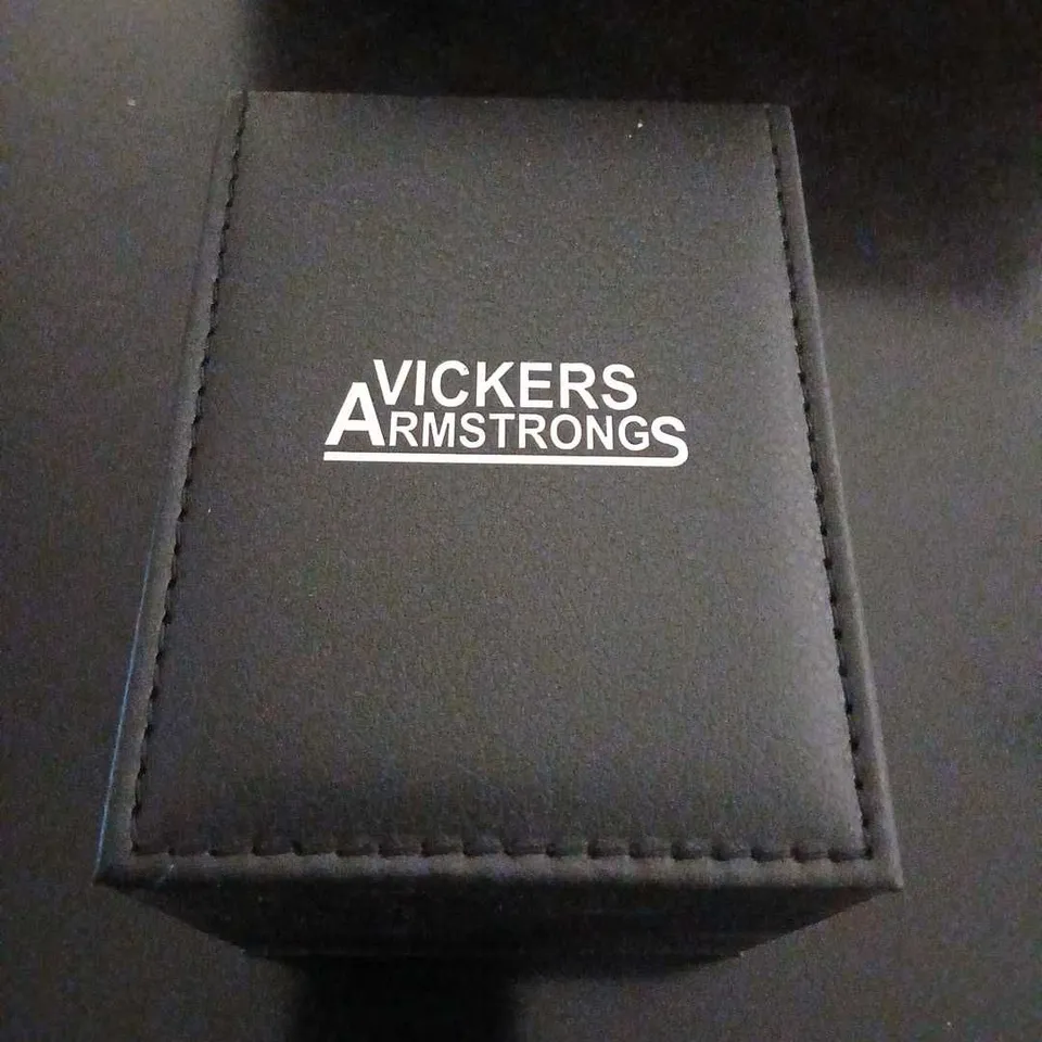 VICKERS ARMSTRONGS CHRONOGRAPH WATCH – BLACK WITH RED STRIPE STRAP (BOXED)